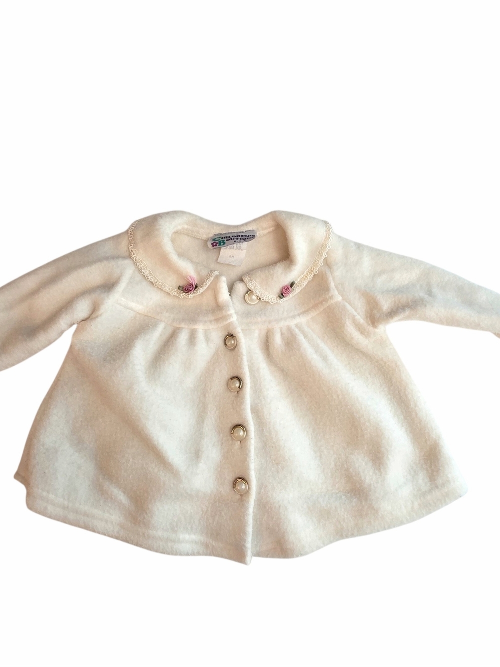 Vintage Childrens Boutique Fleece Coat 6 Months Baby‎ Rose Floral Pearl Buttons